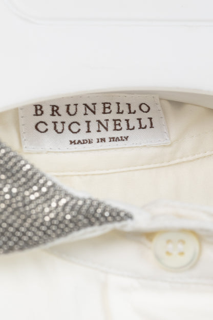 Brunello Cucinelli SS/17 Off-White Cotton Poplin Monili-Collar Shirt