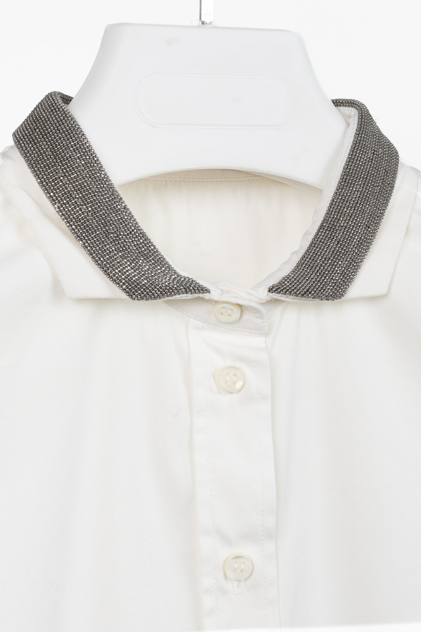 Brunello Cucinelli SS/17 Off-White Cotton Poplin Monili-Collar Shirt