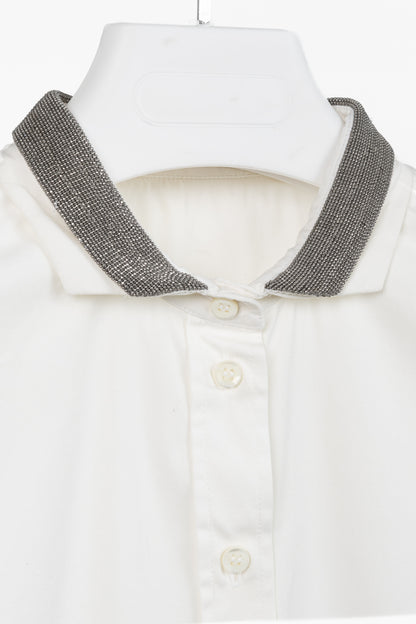 Brunello Cucinelli SS/17 Off-White Cotton Poplin Monili-Collar Shirt