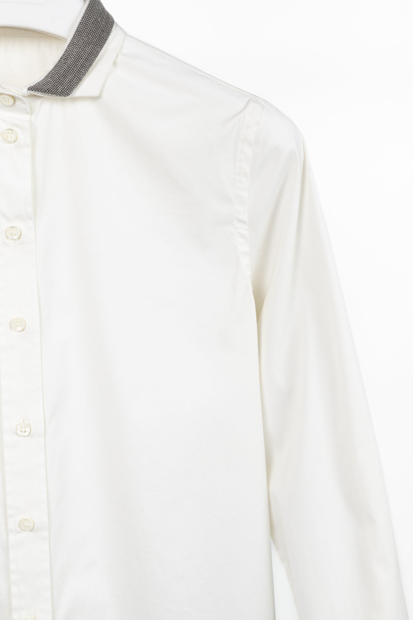 Brunello Cucinelli SS/17 Off-White Cotton Poplin Monili-Collar Shirt