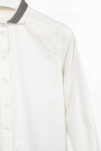 Brunello Cucinelli SS/17 Off-White Cotton Poplin Monili-Collar Shirt