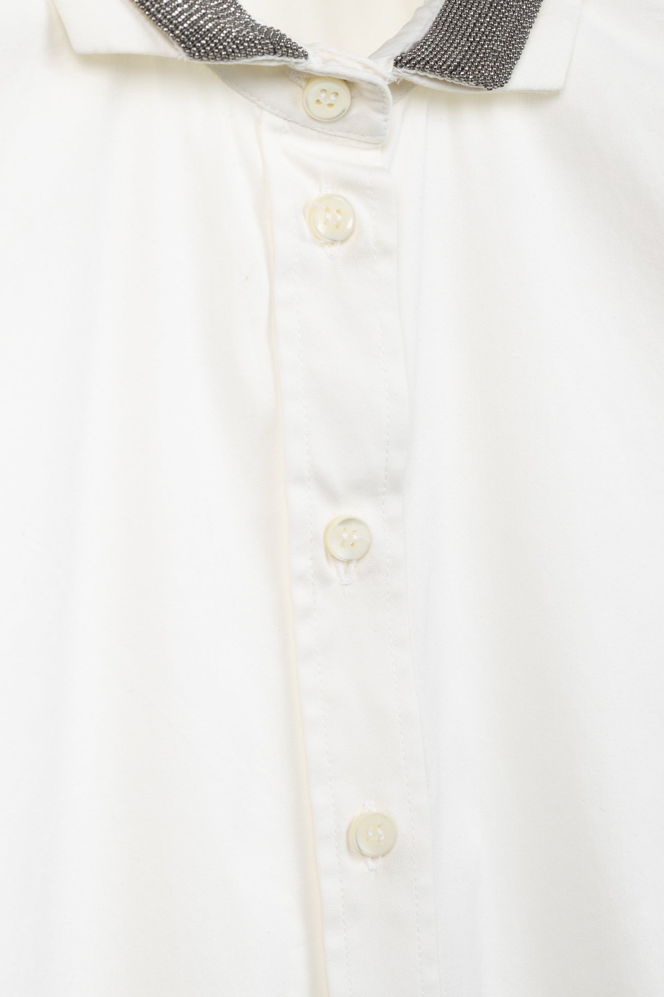 Brunello Cucinelli SS/17 Off-White Cotton Poplin Monili-Collar Shirt
