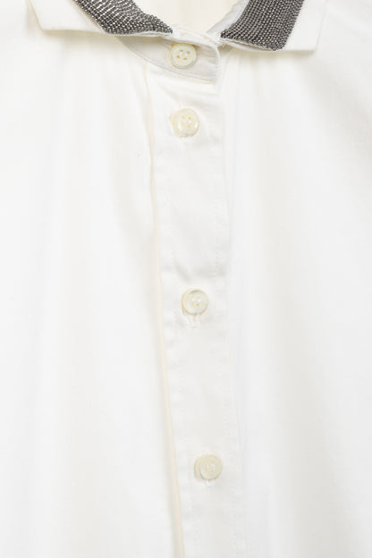 Brunello Cucinelli SS/17 Off-White Cotton Poplin Monili-Collar Shirt