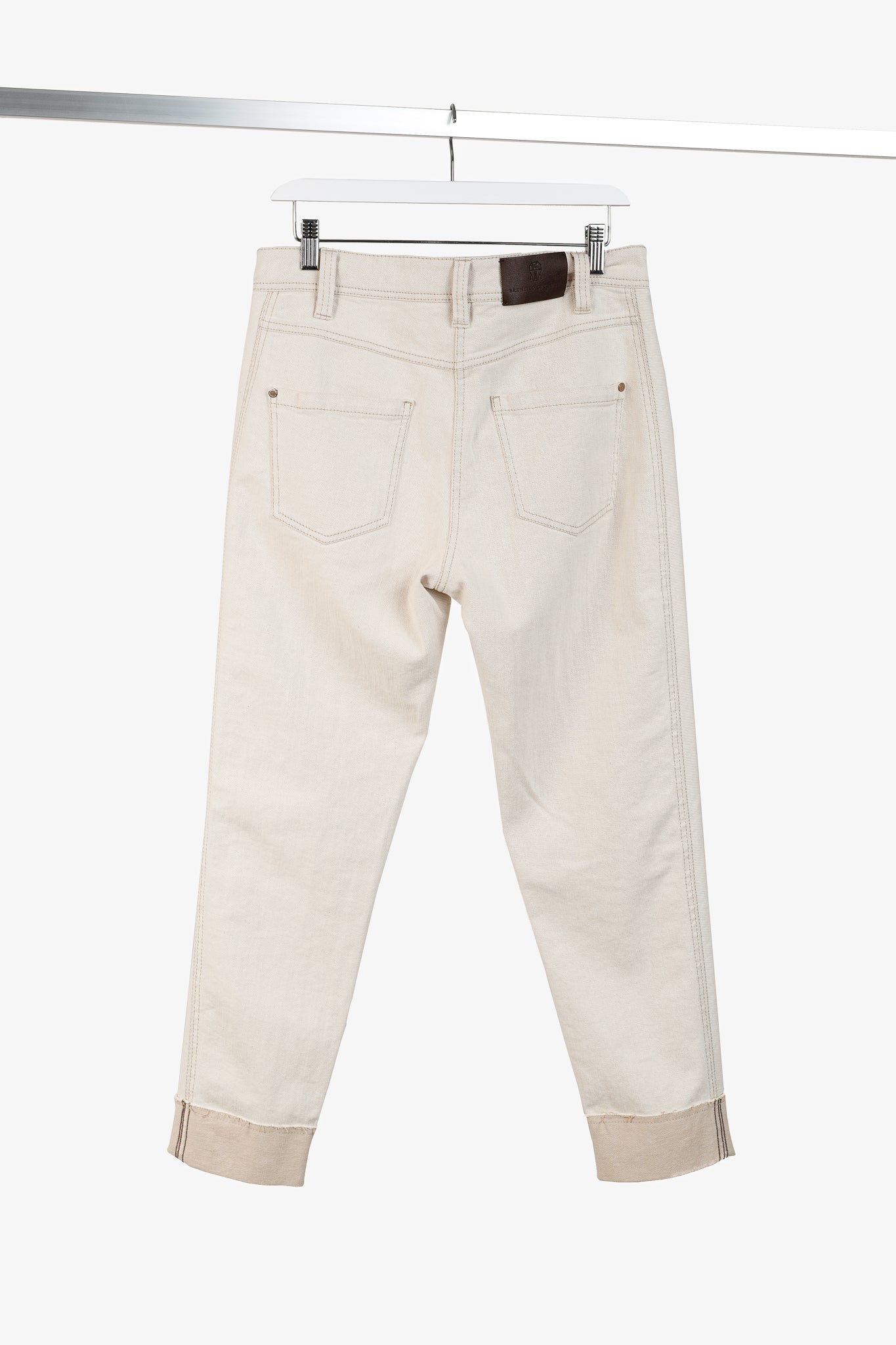 Brunello Cucinelli SS/20 Cream Monili-Bead Distress-Cuff Jeans
