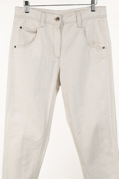 Brunello Cucinelli SS/20 Cream Monili-Bead Distress-Cuff Jeans