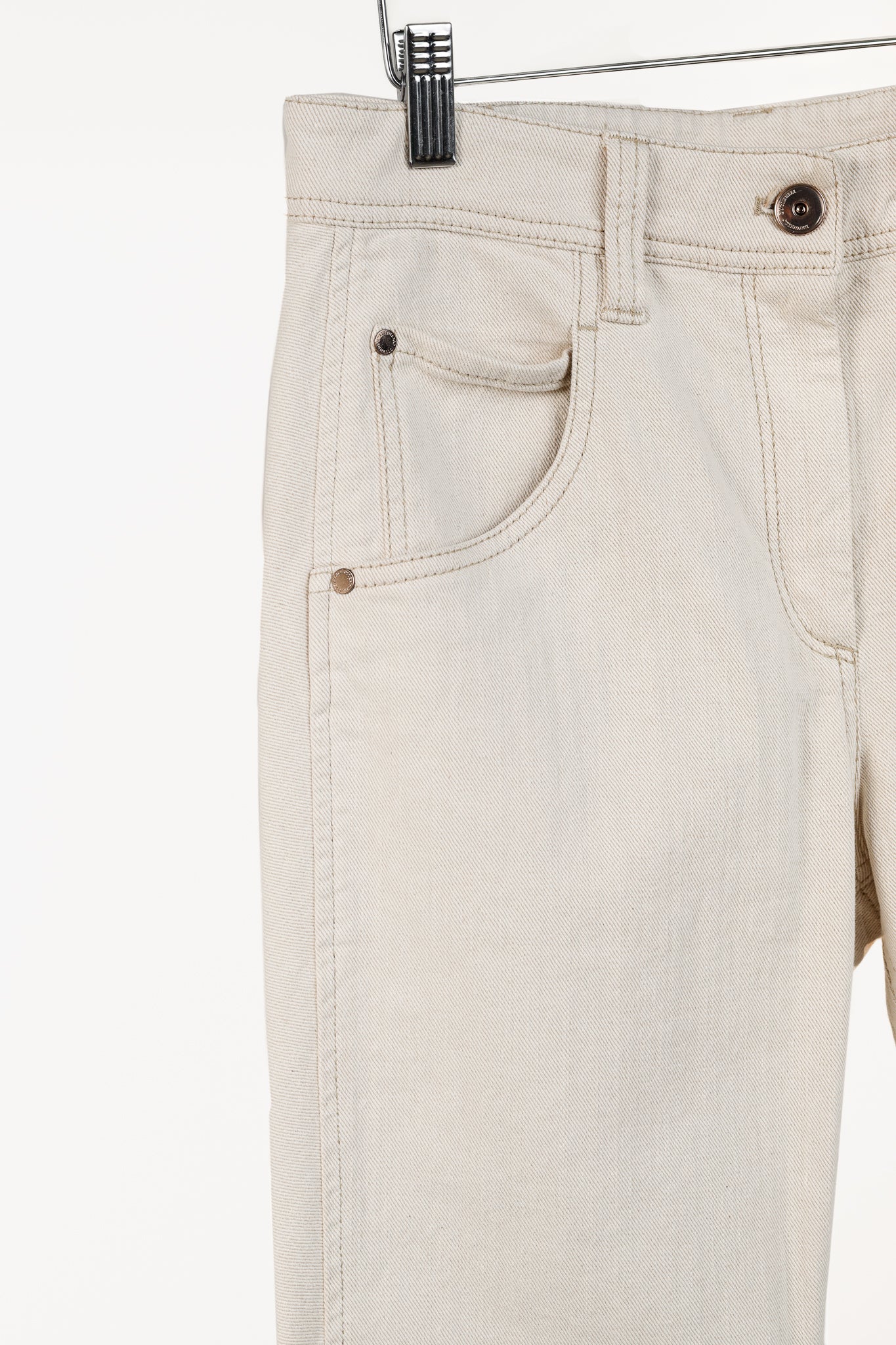 Brunello Cucinelli SS/20 Cream Monili-Bead Distress-Cuff Jeans