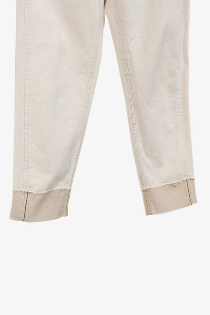 Brunello Cucinelli SS/20 Cream Monili-Bead Distress-Cuff Jeans