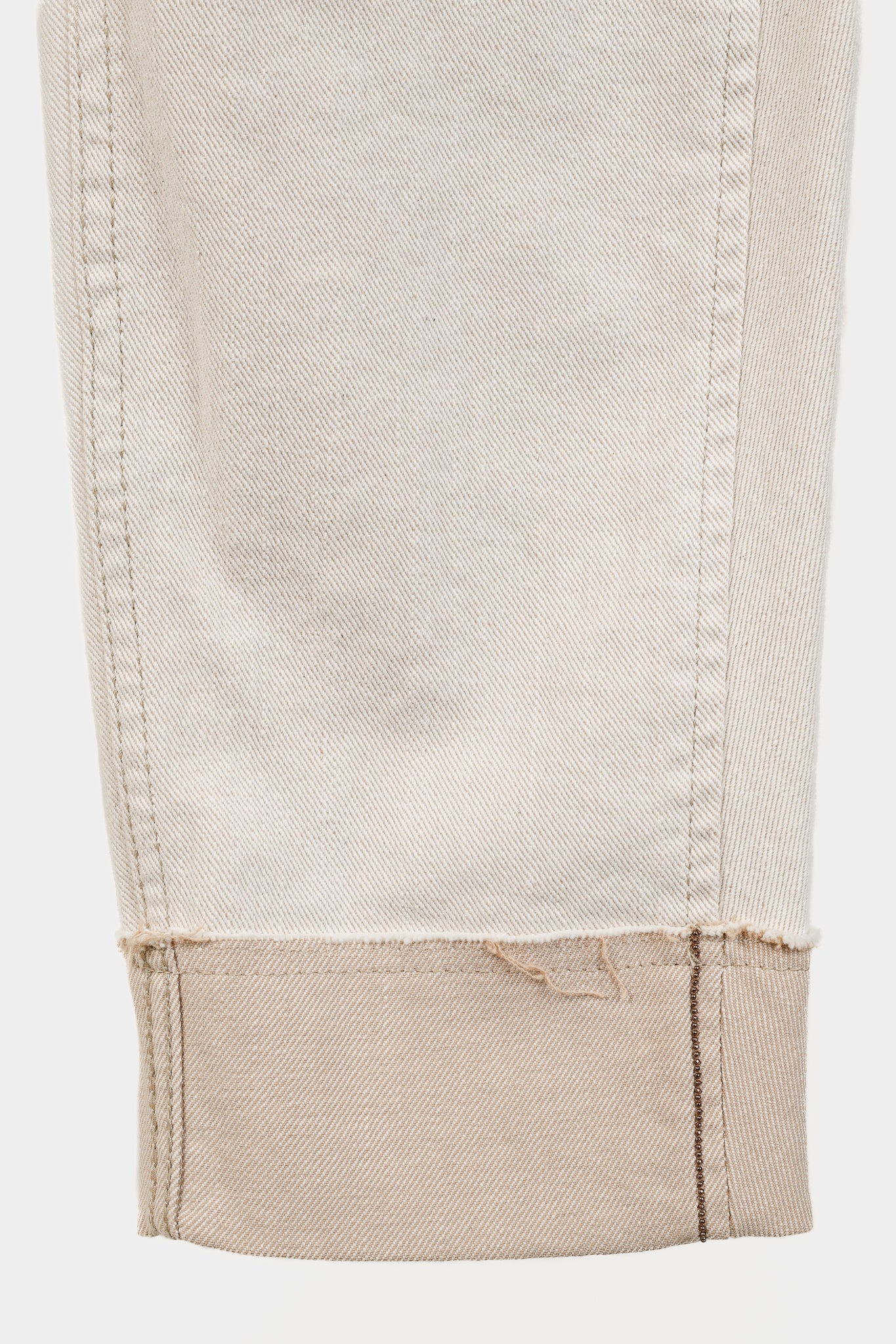 Brunello Cucinelli SS/20 Cream Monili-Bead Distress-Cuff Jeans
