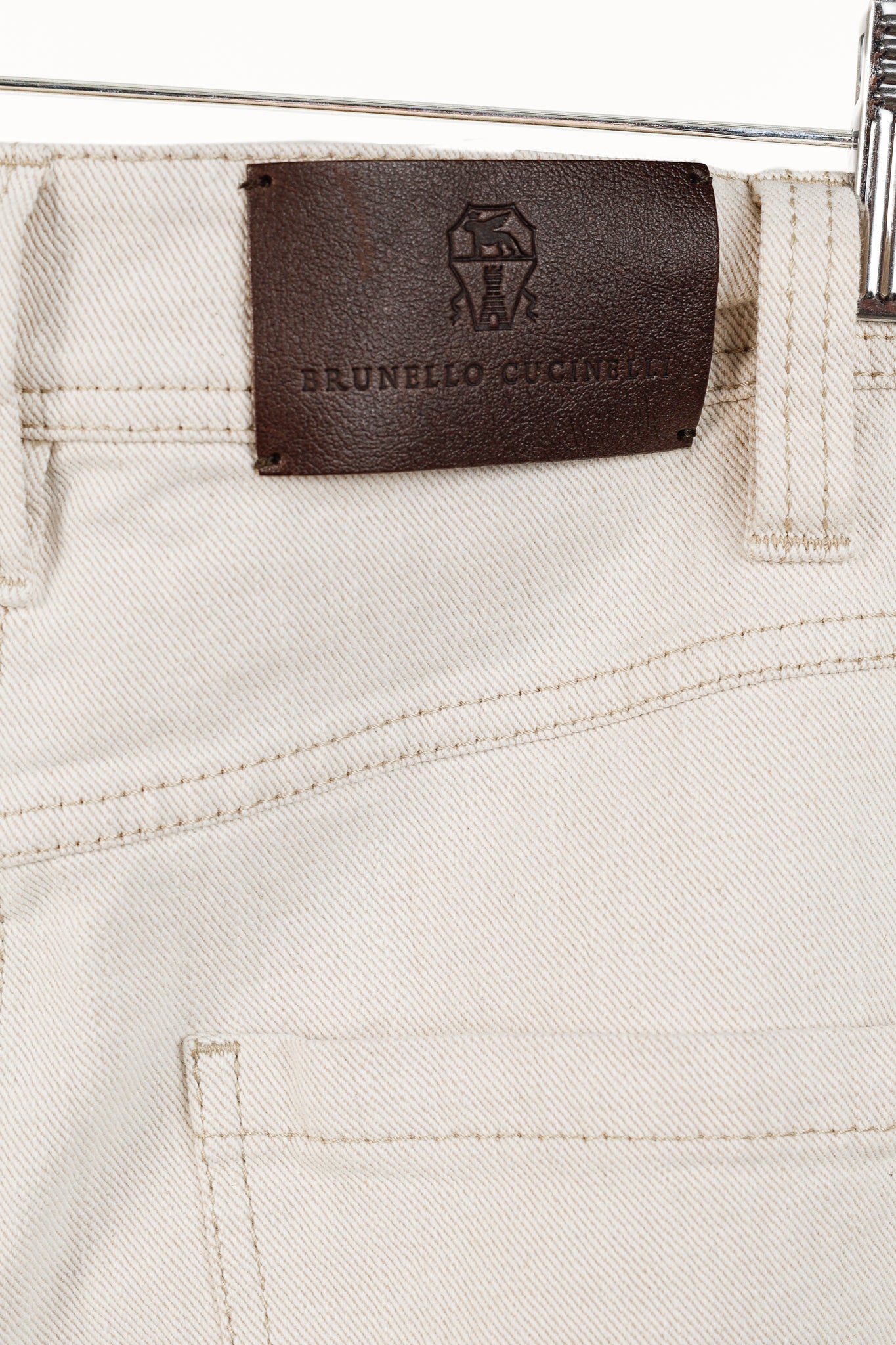 Brunello Cucinelli SS/20 Cream Monili-Bead Distress-Cuff Jeans