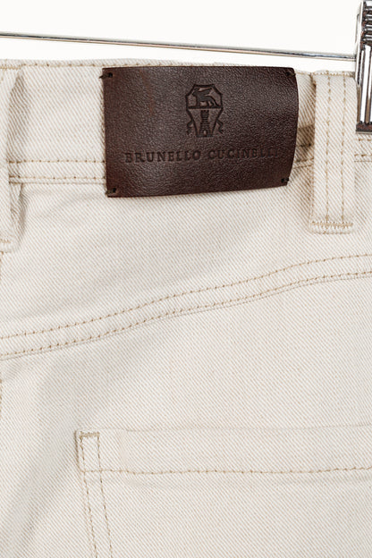 Brunello Cucinelli SS/20 Cream Monili-Bead Distress-Cuff Jeans