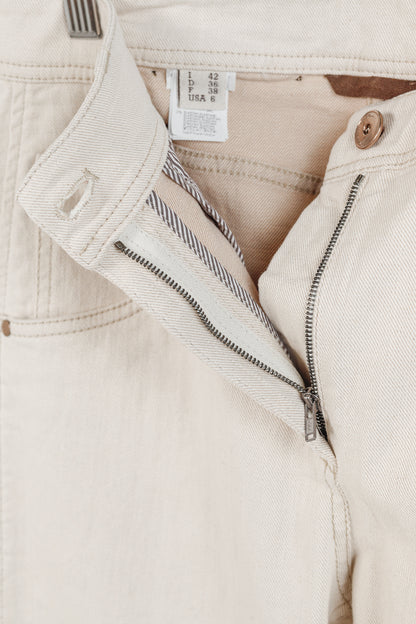 Brunello Cucinelli SS/20 Cream Monili-Bead Distress-Cuff Jeans