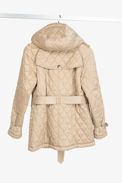Burberry Tan Quilted-Taffeta Belted Hooded Jacket
