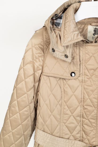 Burberry Tan Quilted-Taffeta Belted Hooded Jacket
