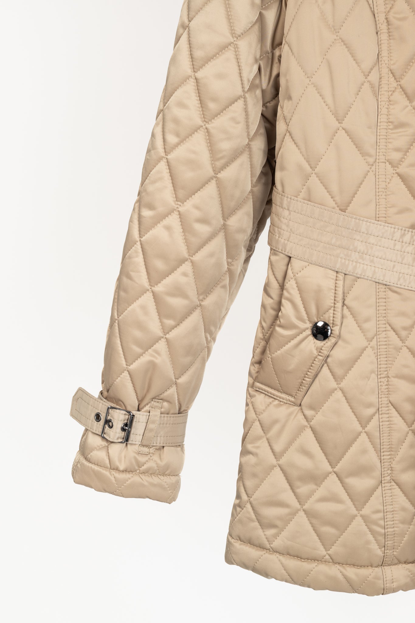 Burberry Tan Quilted-Taffeta Belted Hooded Jacket