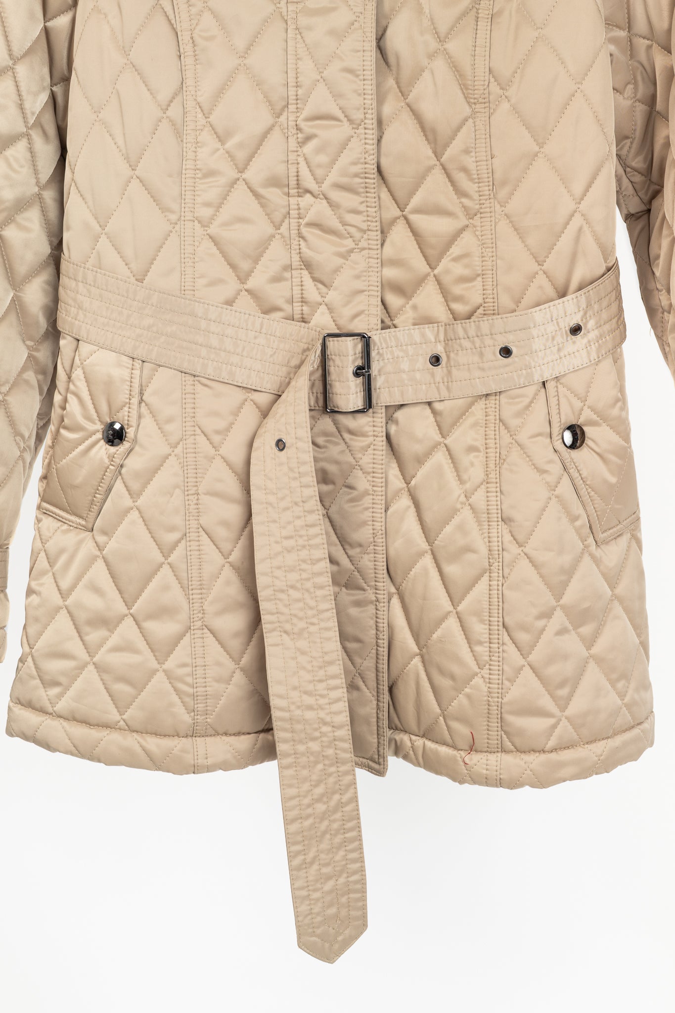 Burberry Tan Quilted-Taffeta Belted Hooded Jacket