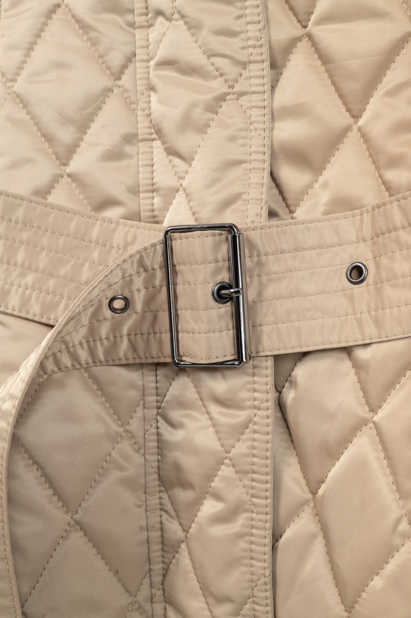 Burberry Tan Quilted-Taffeta Belted Hooded Jacket