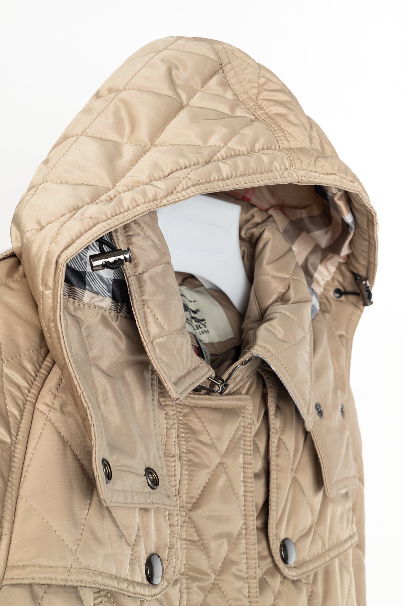 Burberry Tan Quilted-Taffeta Belted Hooded Jacket