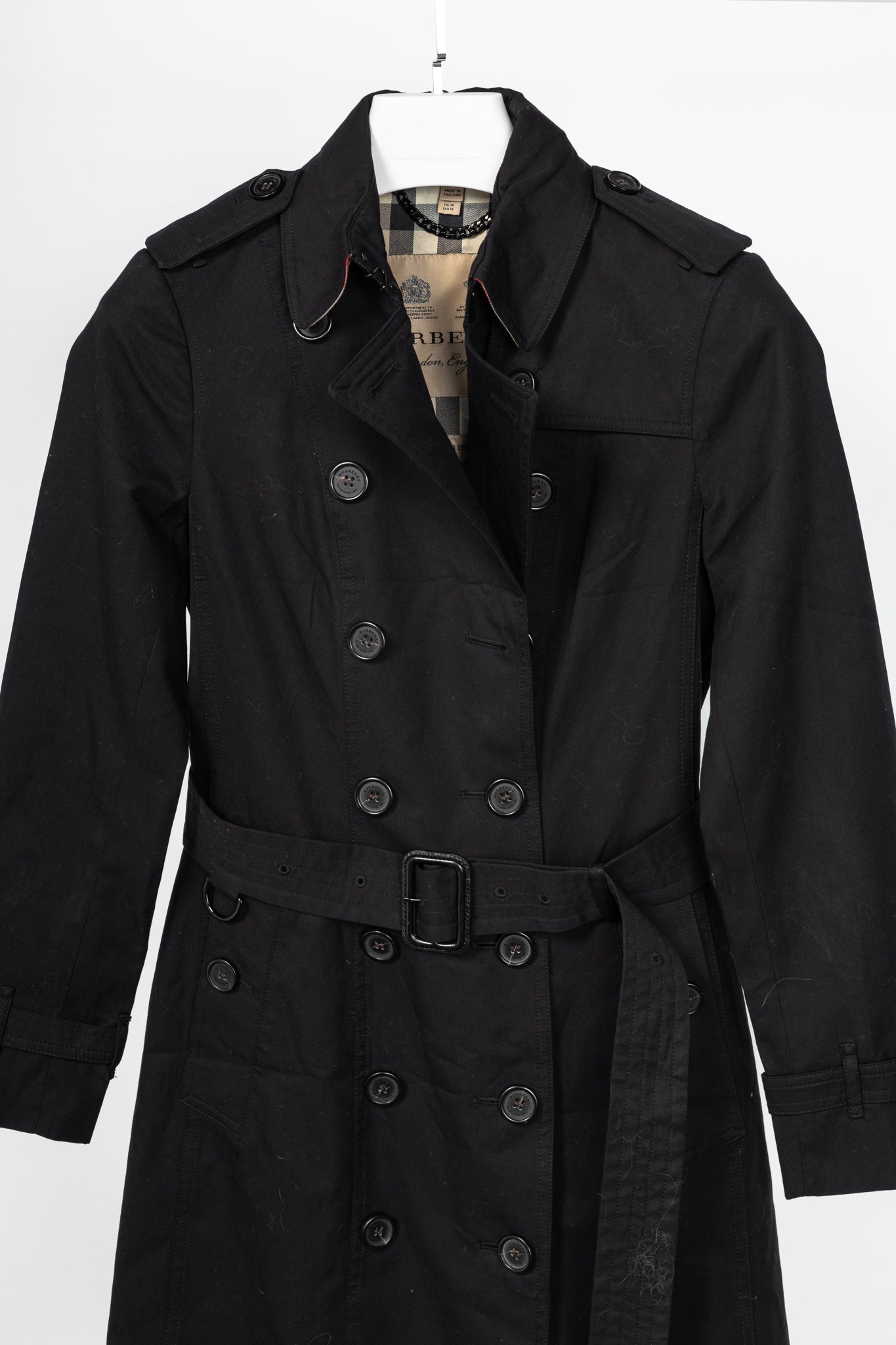 Burberry Sandringham Long Black Belted Double-Breasted Trench Coat