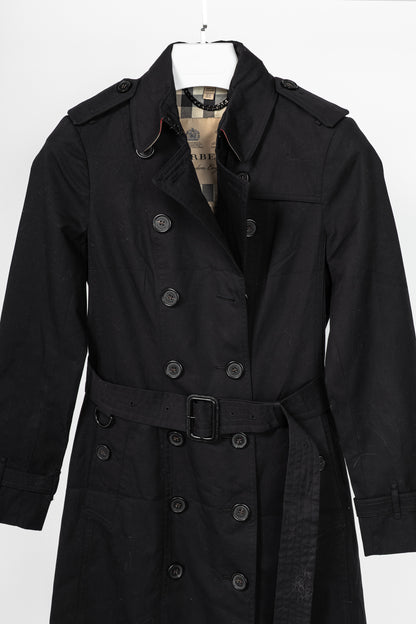 Burberry Sandringham Long Black Belted Double-Breasted Trench Coat
