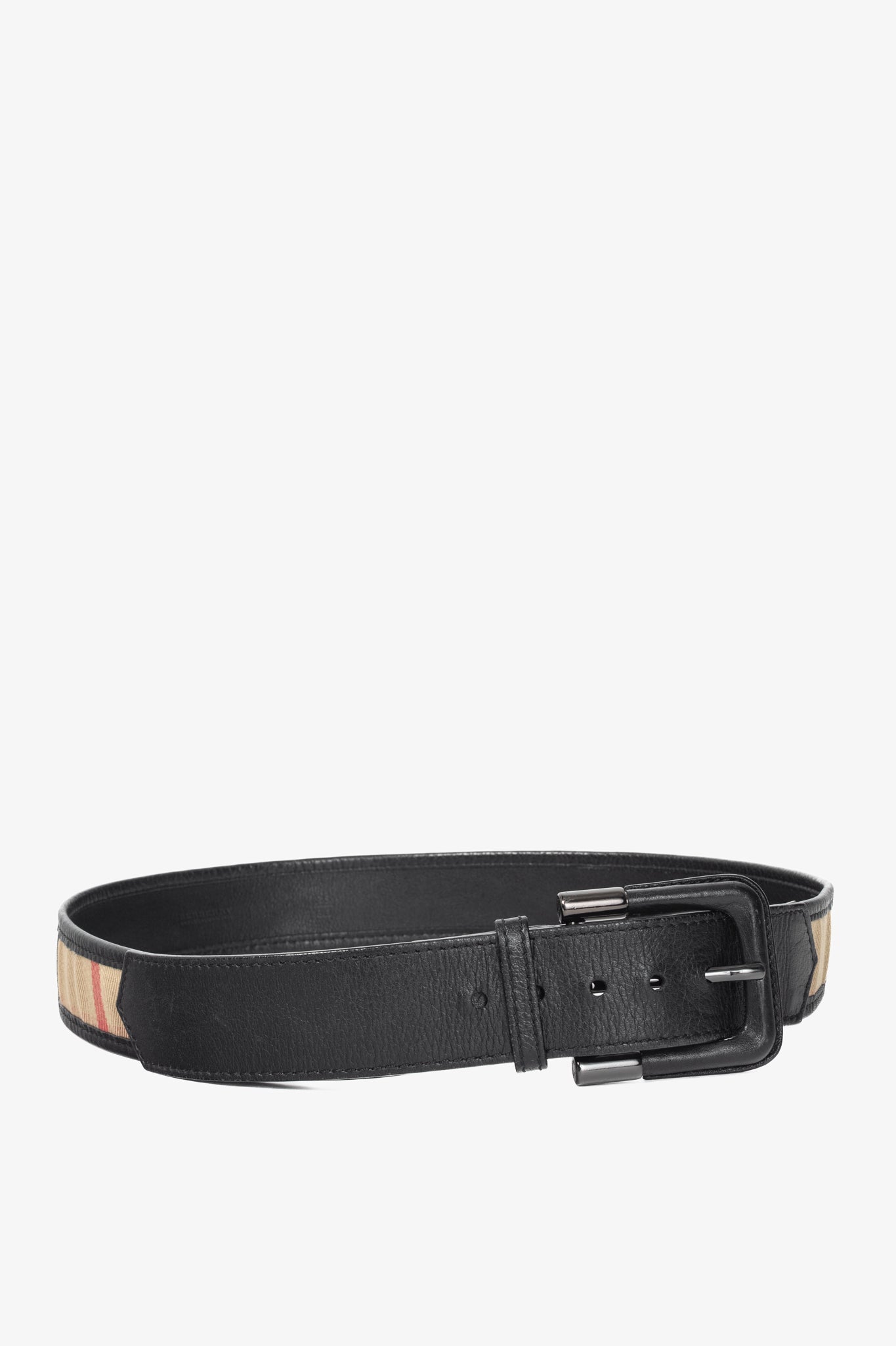 Burberry Check Canvas & Black-Leather Belt
