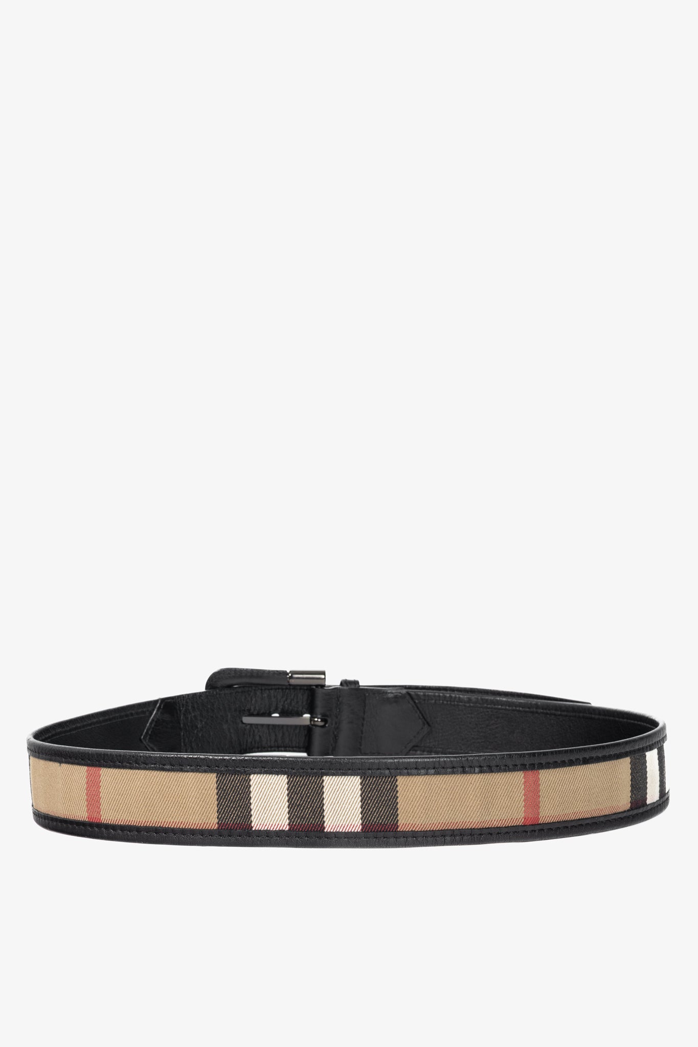 Burberry Check Canvas & Black-Leather Belt