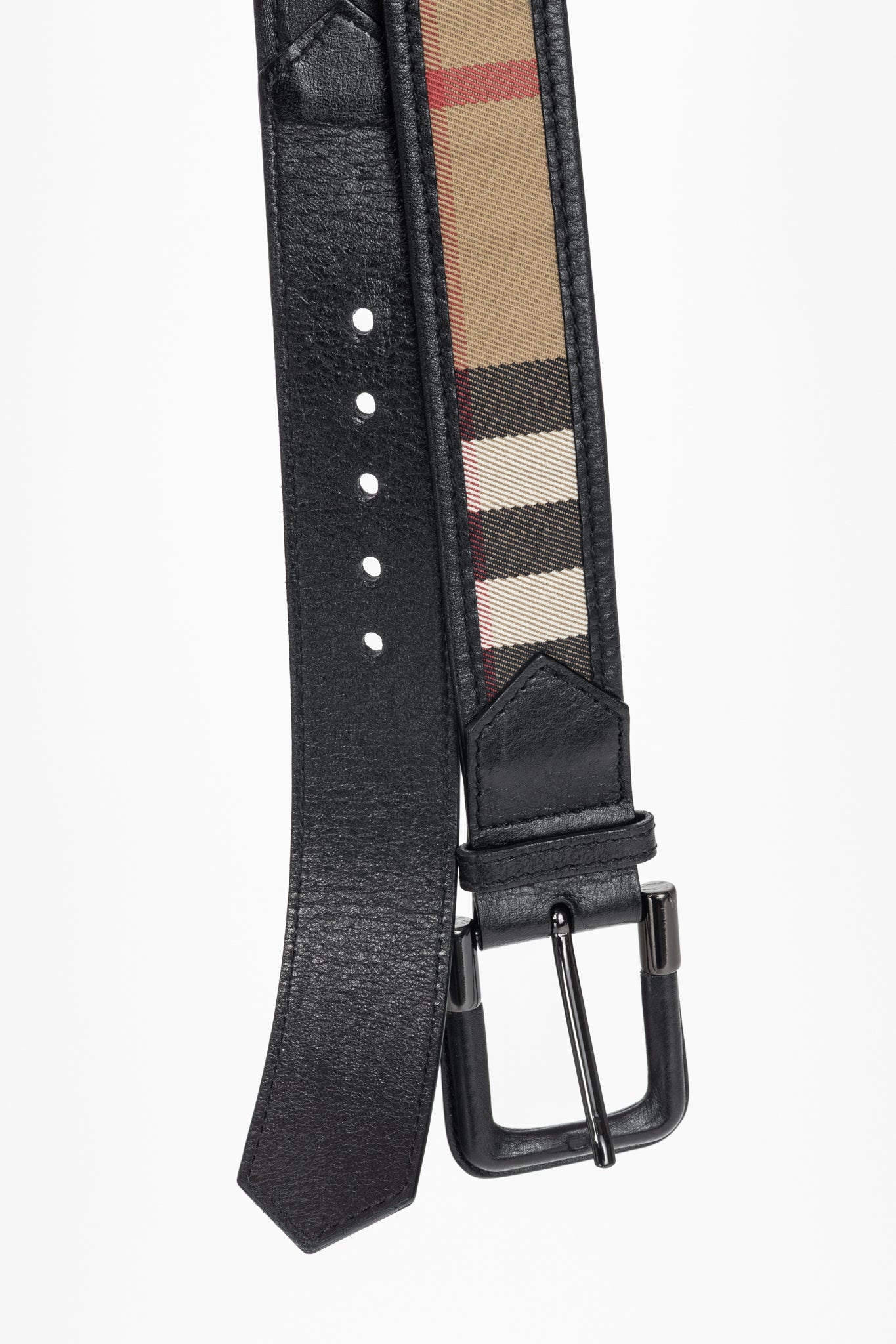 Burberry Check Canvas & Black-Leather Belt