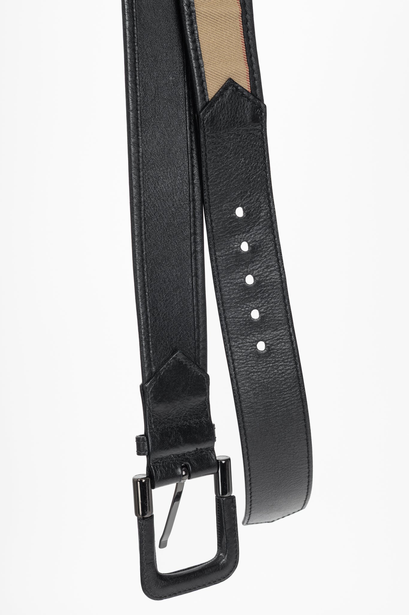 Burberry Check Canvas & Black-Leather Belt