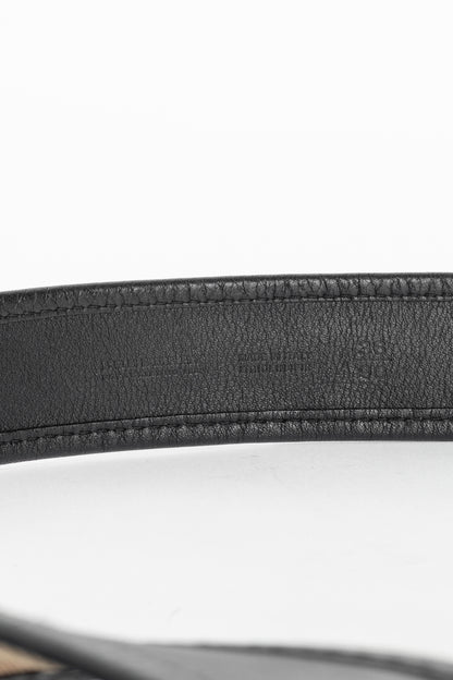 Burberry Check Canvas & Black-Leather Belt