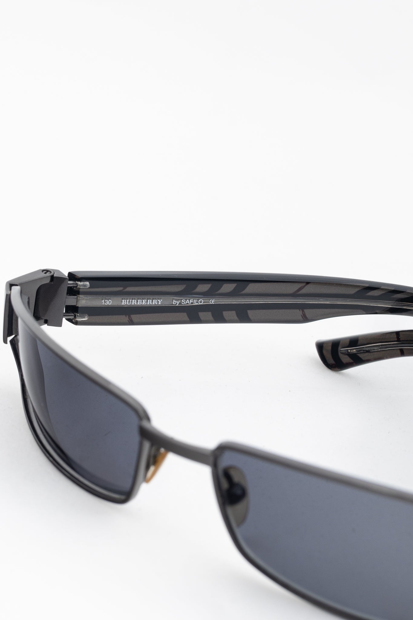 Burberry B9424 Black Check-Temple Rectangular Sunglasses