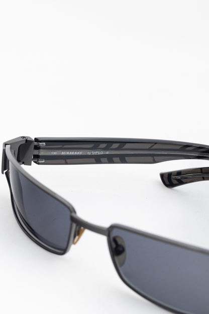 Burberry B9424 Black Check-Temple Rectangular Sunglasses