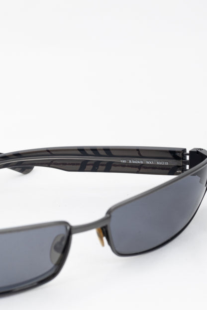 Burberry B9424 Black Check-Temple Rectangular Sunglasses