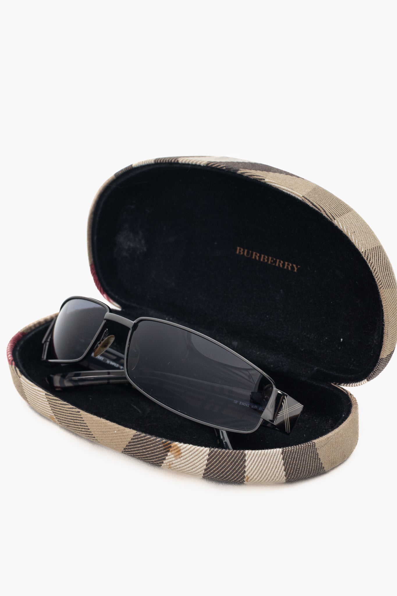 Burberry B9424 Black Check-Temple Rectangular Sunglasses