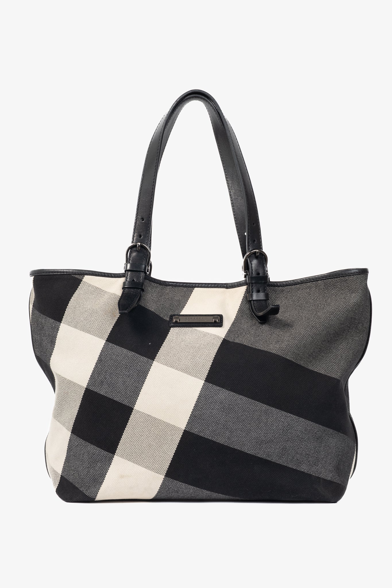 Burberry Mega Check Canvas Leather-Trim Tote