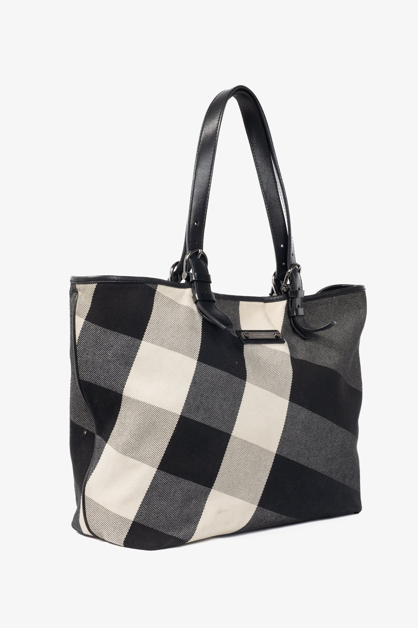 Burberry Mega Check Canvas Leather-Trim Tote
