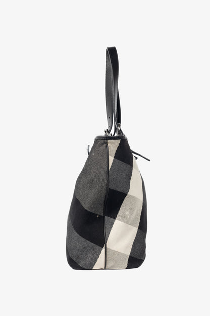 Burberry Mega Check Canvas Leather-Trim Tote