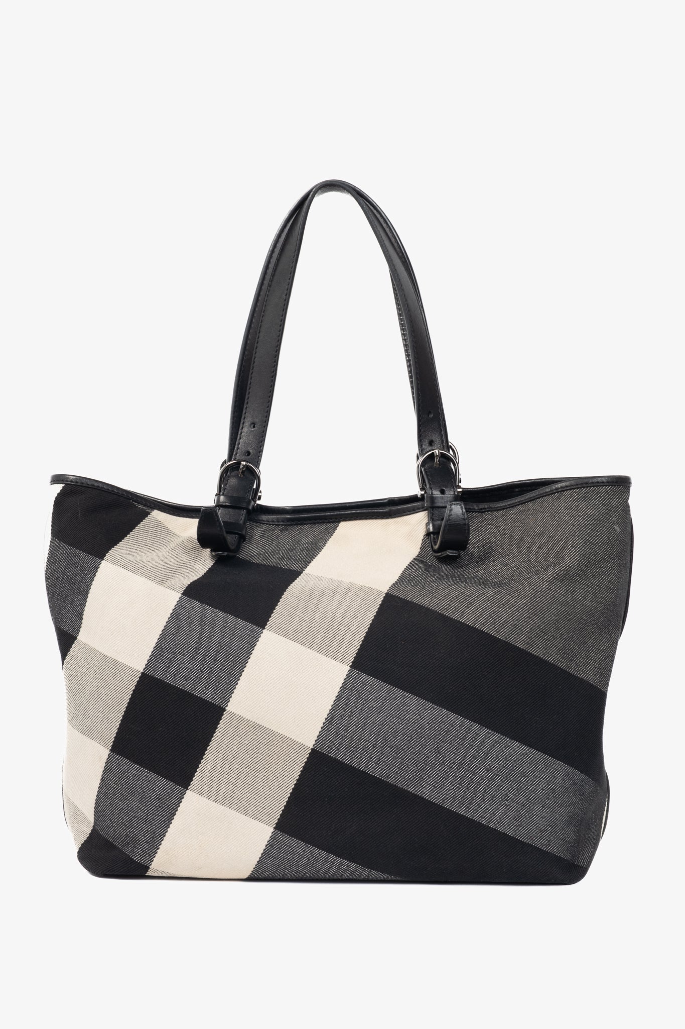 Burberry Mega Check Canvas Leather-Trim Tote