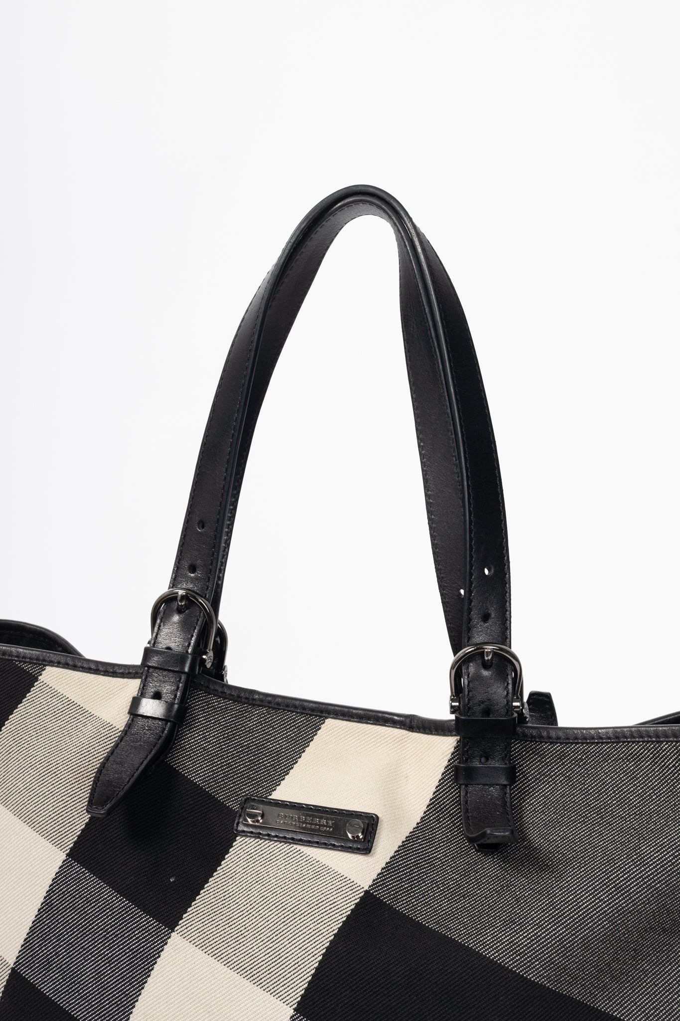 Burberry Mega Check Canvas Leather-Trim Tote