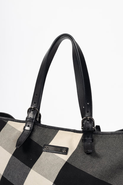 Burberry Mega Check Canvas Leather-Trim Tote
