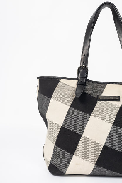 Burberry Mega Check Canvas Leather-Trim Tote