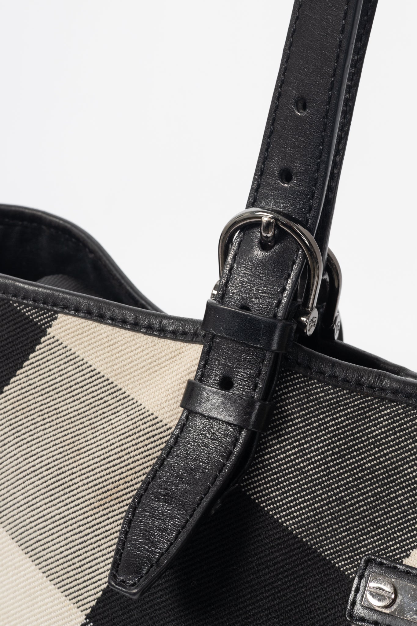 Burberry Mega Check Canvas Leather-Trim Tote