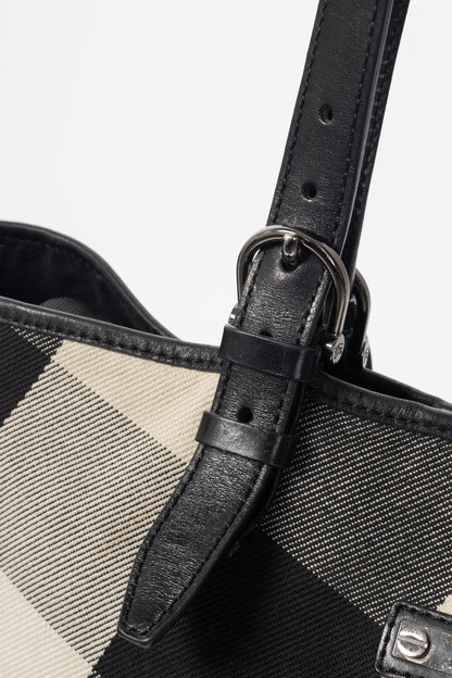 Burberry Mega Check Canvas Leather-Trim Tote
