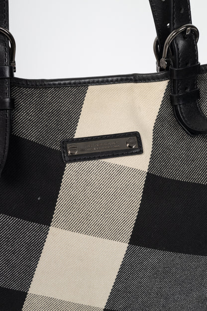Burberry Mega Check Canvas Leather-Trim Tote