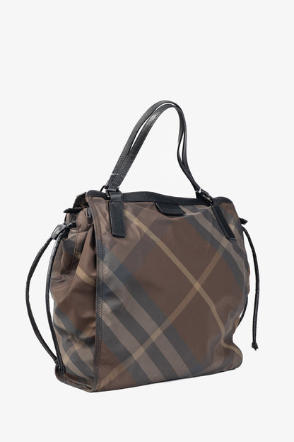 Burberry Buckleigh Brown Check Taffeta Leather-Trim Packable Tote