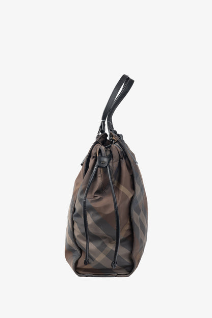 Burberry Buckleigh Brown Check Taffeta Leather-Trim Packable Tote