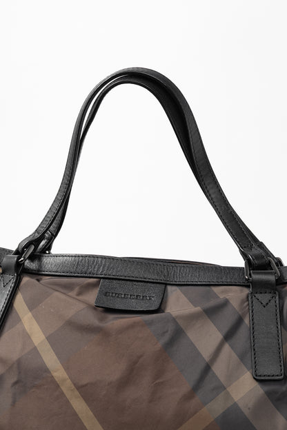Burberry Buckleigh Brown Check Taffeta Leather-Trim Packable Tote