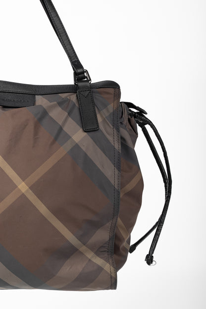 Burberry Buckleigh Brown Check Taffeta Leather-Trim Packable Tote