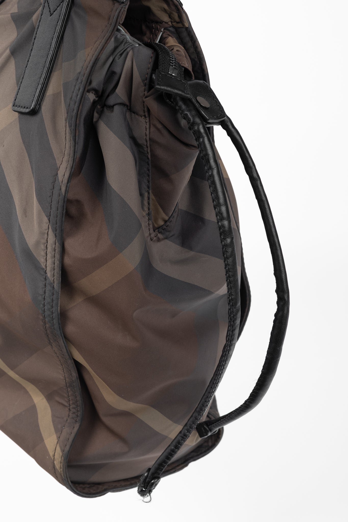 Burberry Buckleigh Brown Check Taffeta Leather-Trim Packable Tote