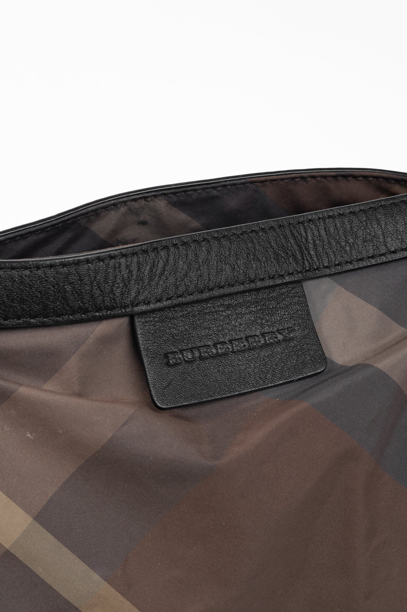 Burberry Buckleigh Brown Check Taffeta Leather-Trim Packable Tote
