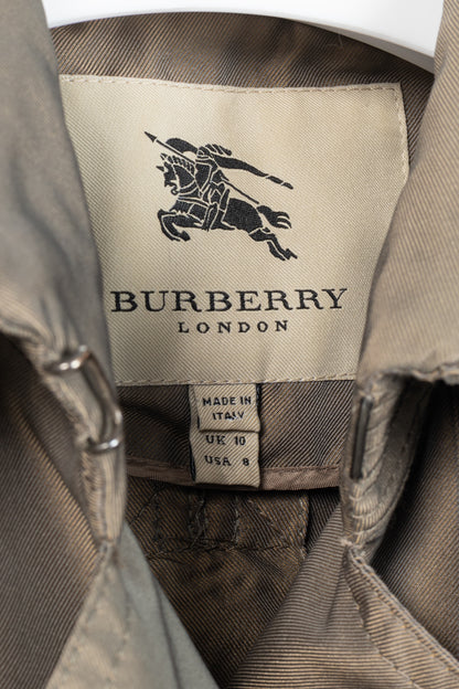 Burberry Taupe Taffeta Double-Breasted Belted Short Trench Jacket