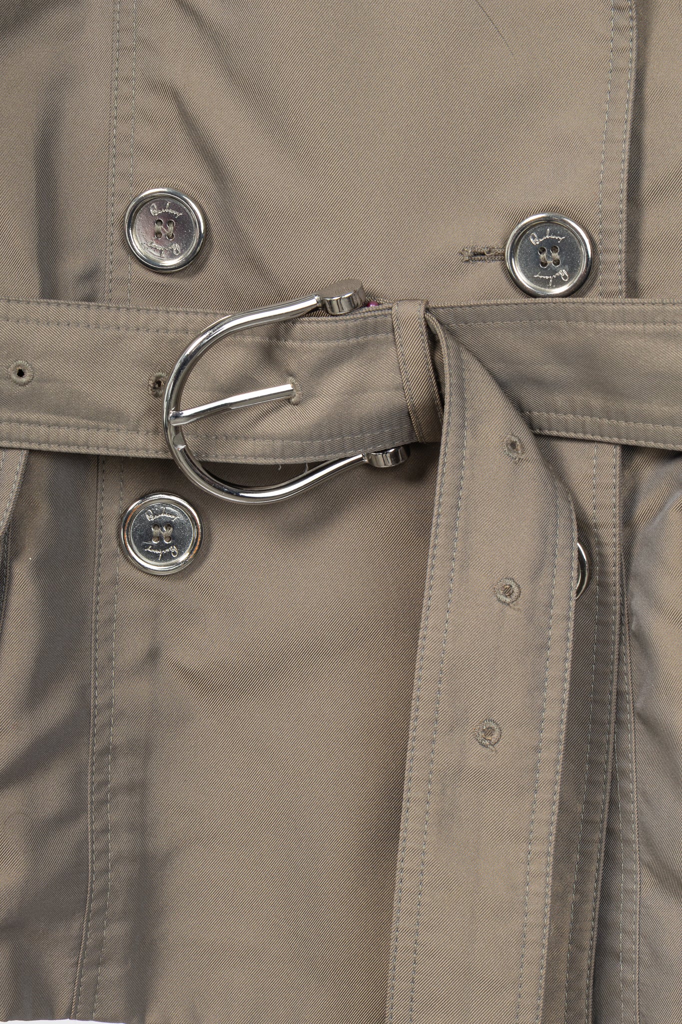 Burberry Taupe Taffeta Double-Breasted Belted Short Trench Jacket